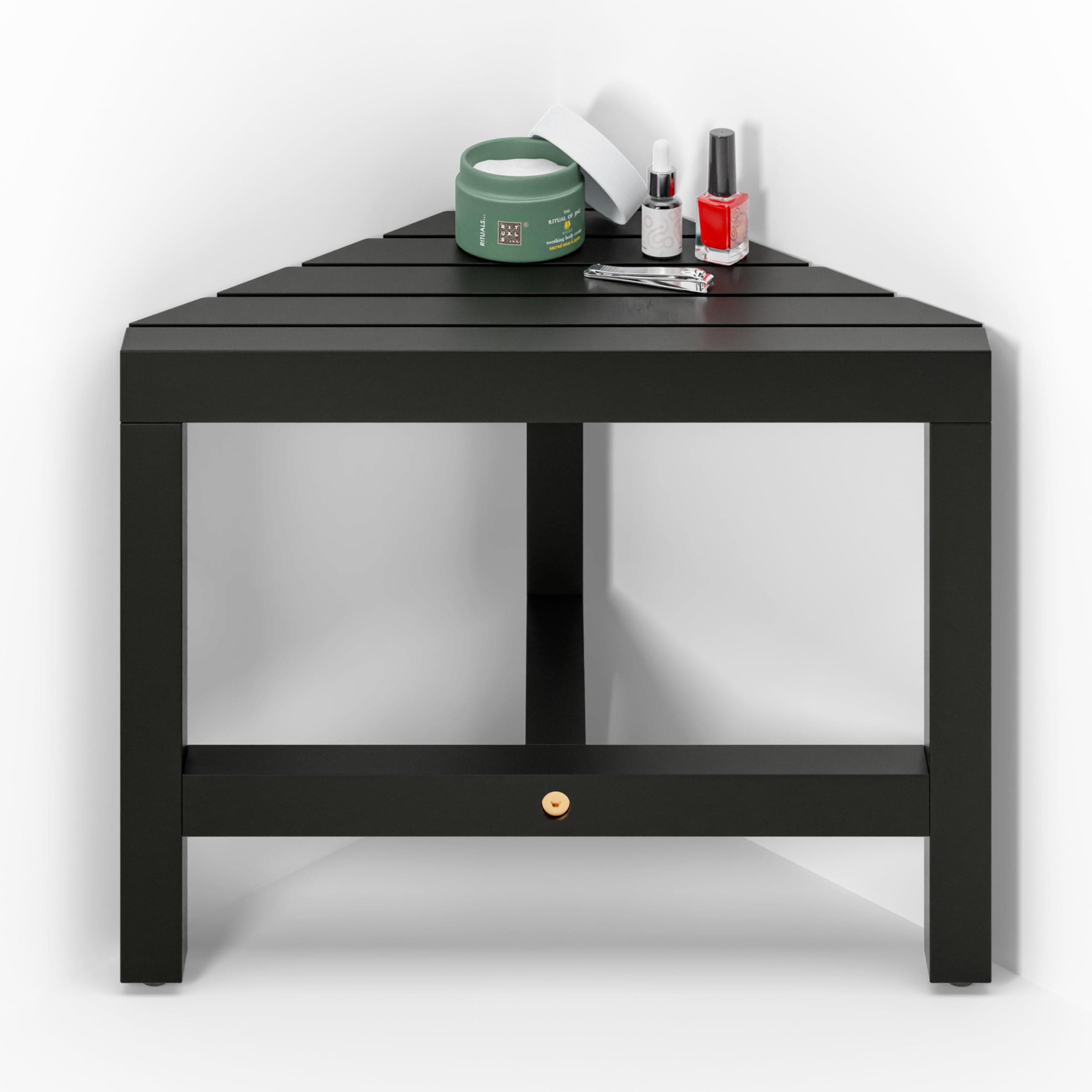 HOLANA Black Acacia 12" Shower Foot Rest - Corner Bench for Shaving