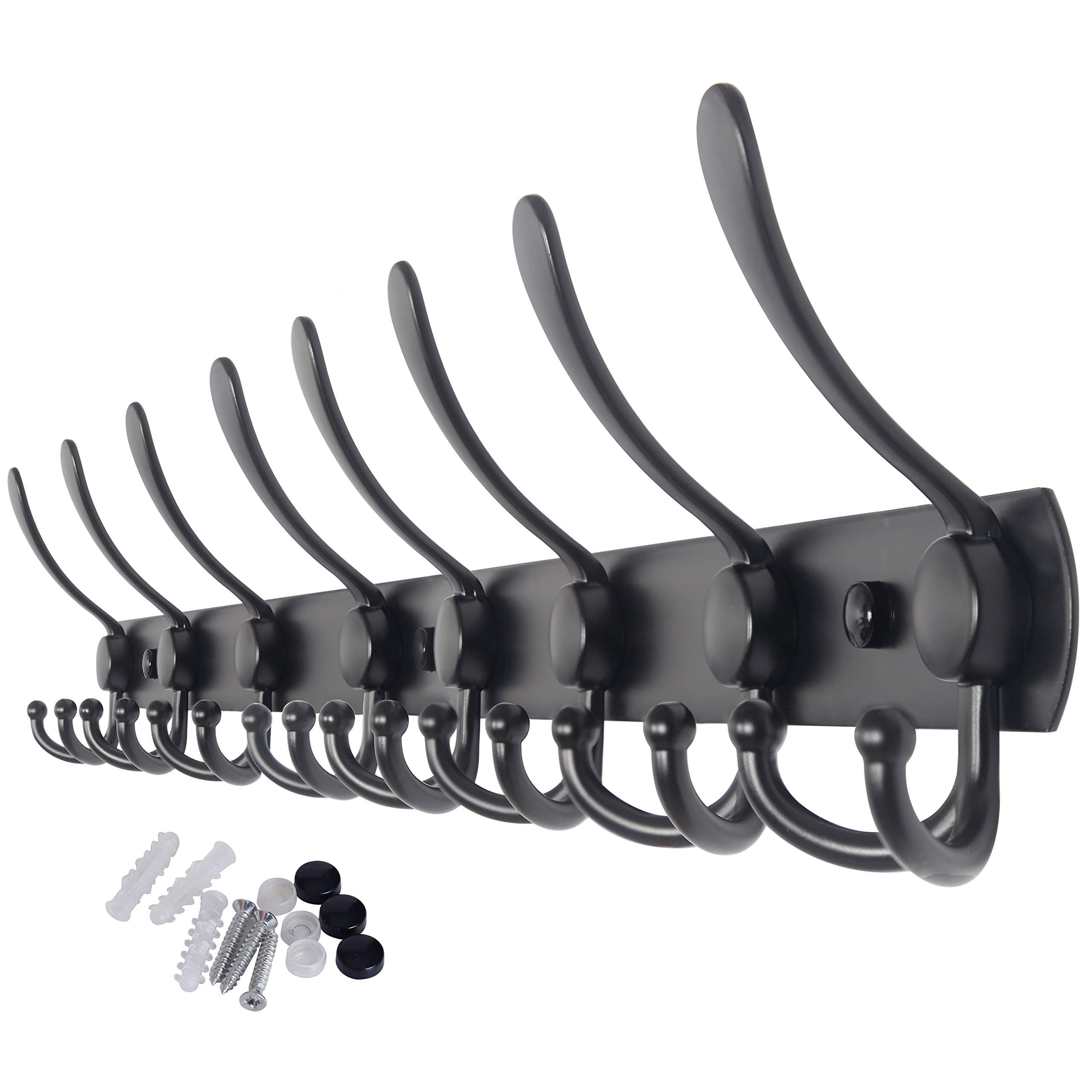 WEBI Long 8-Tri Hook Coat Rack, 30 Inch Rail, Wall Mount Black
