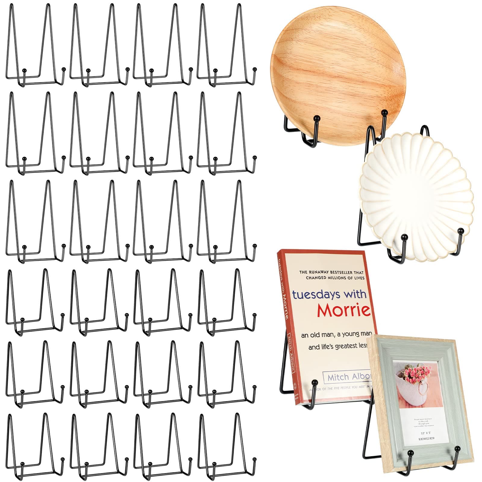 Mixweer 24 Pcs Metal Display & Picture Stand Plate Easel for Decoration (4.3 Inch, 6 Inch)