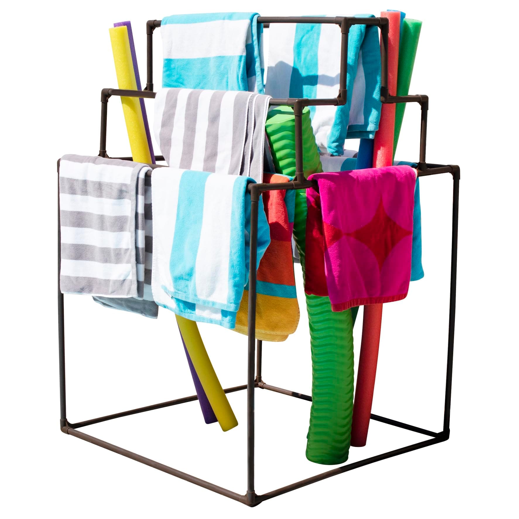 Essentially Yours 10 Bar Towel Rack - Poolside Storage Organizer, Brown Style 744125