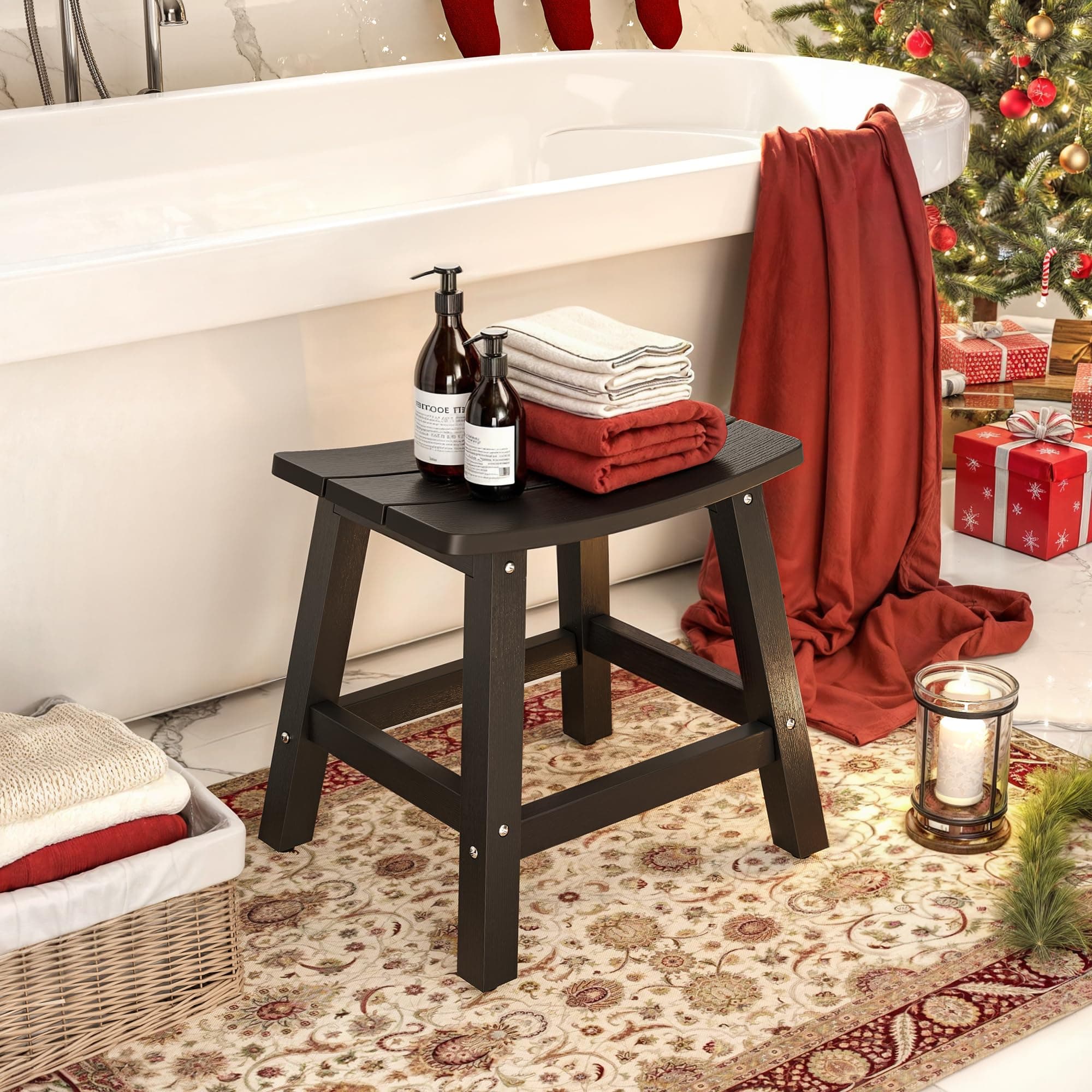 DWVO Water Resistant Poly Lumber Shower Bench, Non-Slip Bathroom Stool (Black)