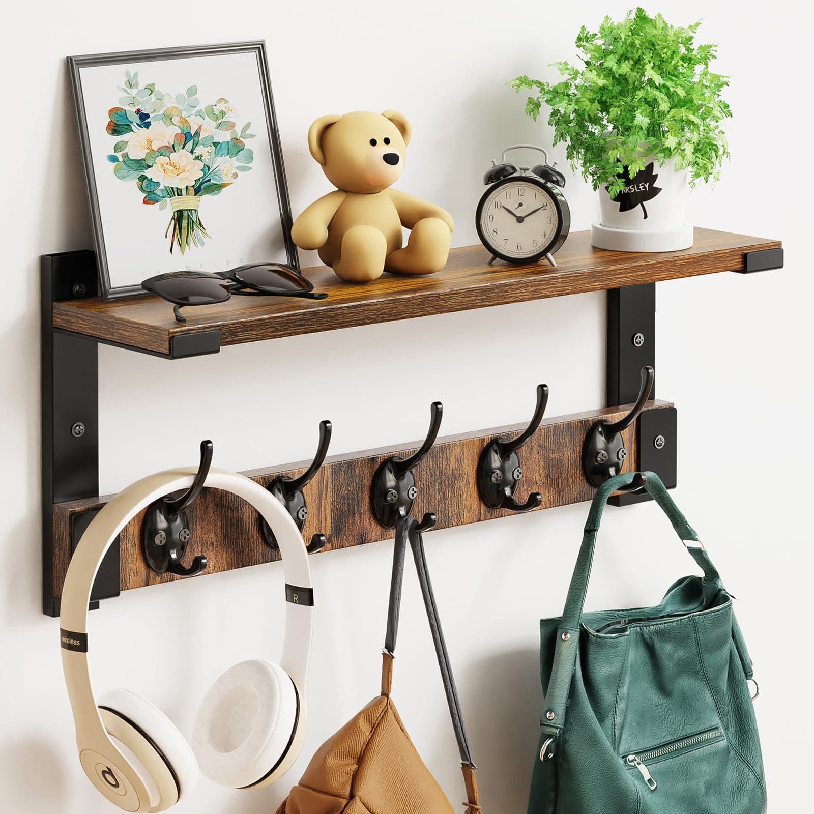Wall Hooks with Shelf Coat Rack, Wall Mount Hanging for Entryway, Living Room, Bathroom